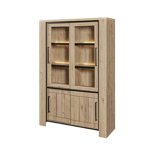 #ARGENTIER 2 PORTES VITRES + ECLAIRAGE -130CM-HERMES/URIEL