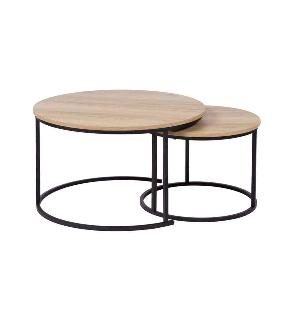Table basse ronde PAMPA coloris chêne et noir