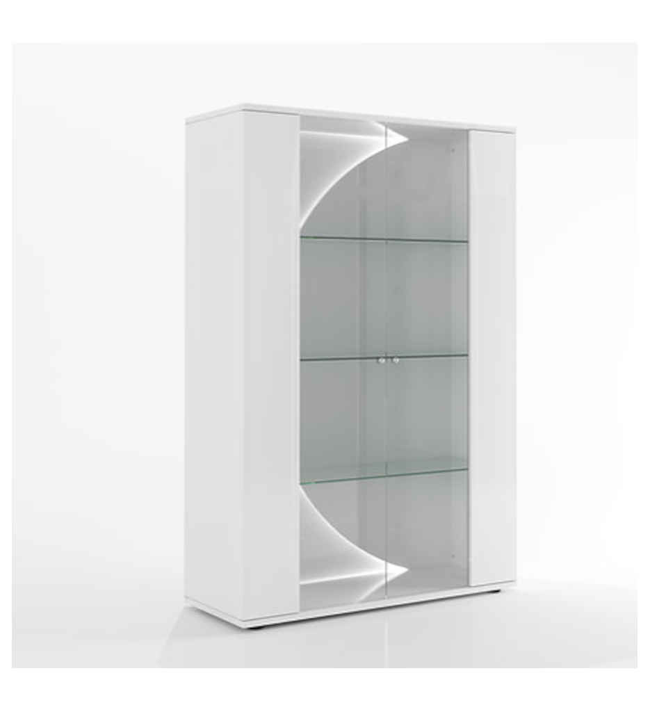 VITRINE 2 PORTES GLACES-L.130CM-N°20-25SA3720-LAQUE BLANCHE BRILLANTE-PULP