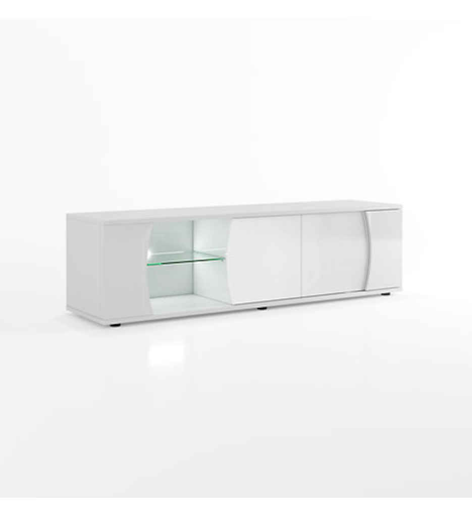 MEUBLE TV 2 PORTES 1 NICHE N°06-L.180CM-25SA3320-LAQUE BLANCHE BRILLANTE-PULP