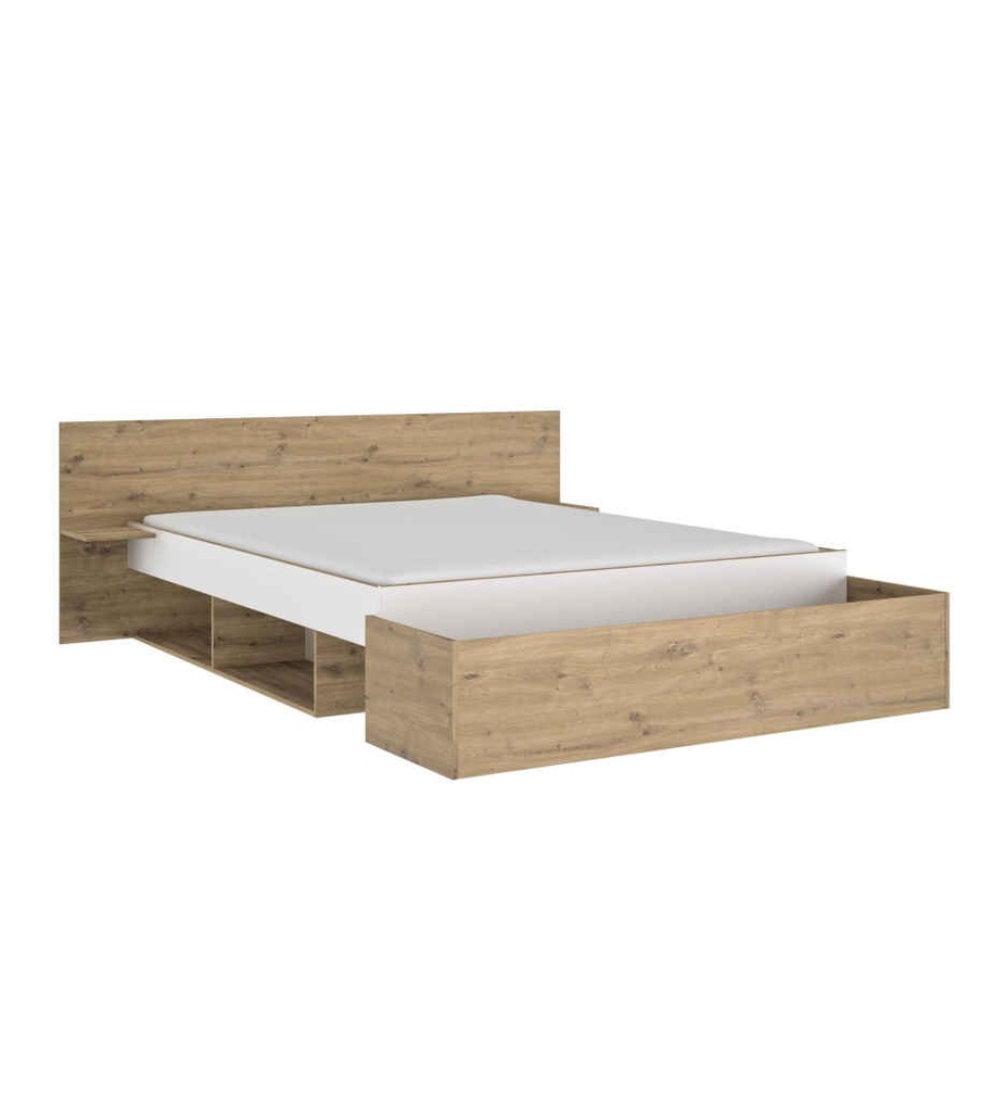 #LIT 160*200 CM-FONCTION-2 TABLETTES (CHEVET)+CASIERS DE RANGEMENTS+TIROIR-1E71036-ANAIS