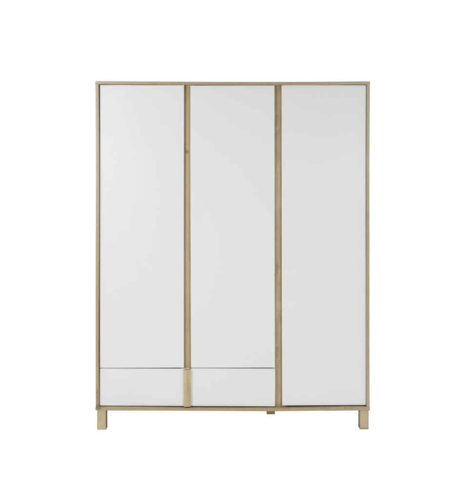 ARMOIRE 3 PORTES/1 TIROIR -CHATAIGNER NATUREL/BLANC-1H6N180-ARIA