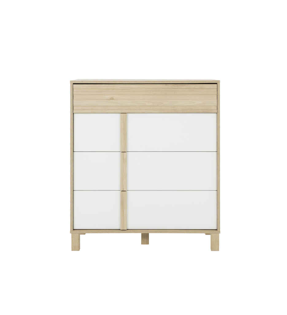 COMMODE 4 TIROIRS-CHATAIGNER NATUREL/BLANC-1H6N160-ARIA