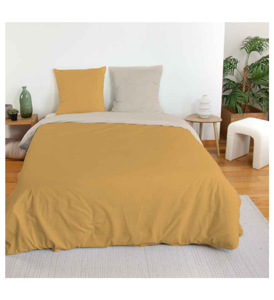 #Parure Coton bicolore Dorée 240x220 cm