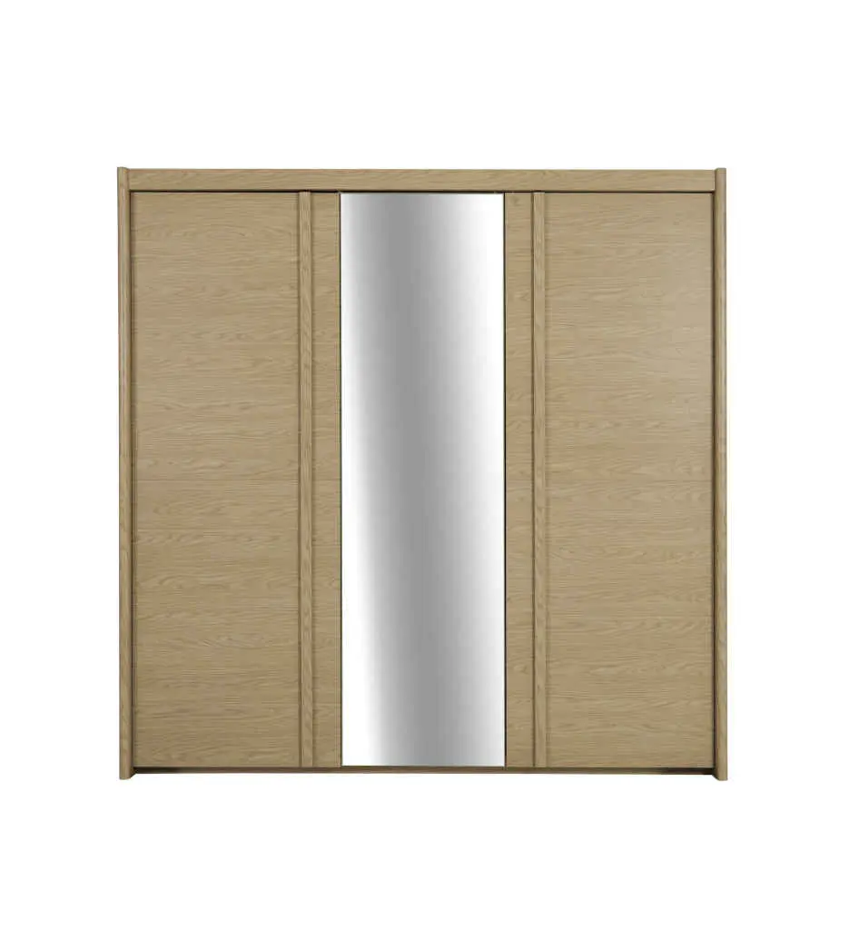 ARMOIRE 3 PORTES-(1 MIROIR)-L 221 CM-1H7J180 -CHENE ROCWOOD-IZADI