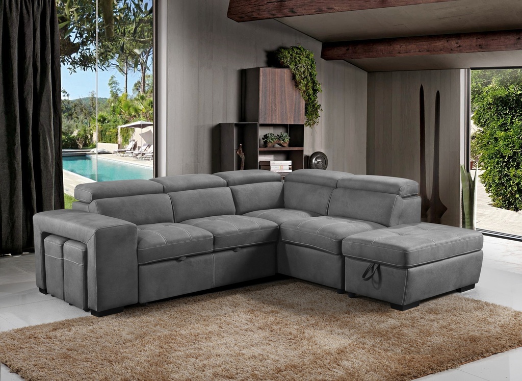 #ANGLE D-2-SEATER W/BED+STORAGE OTT-NABUK -TEX208-13 GREY-19801-L3-POSITANO