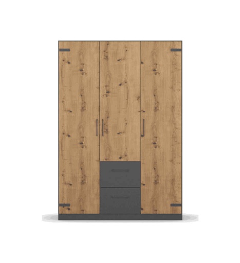 [040075] ARMOIRE 3 PT-CHENE ARTISAN/GRIS METAL-AC171.2515-BUTTE