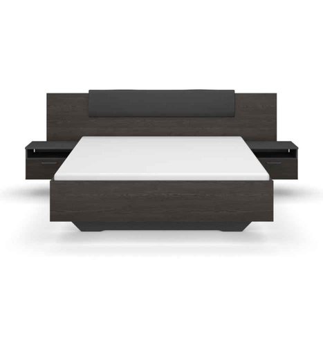 [030075] LIT 160*200 CM + 2 CHEVETS-GRIS METAL/BLACK OAK-AG315.0BA8.60-MIRO