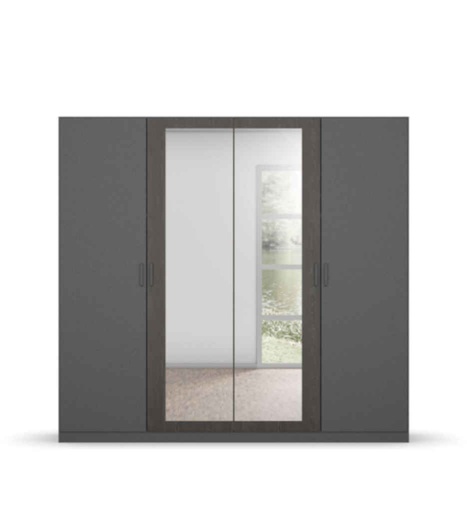 [030076] ARMOIRE 4PT/2MIROIR-226CM-GRIS METAL/BLACK OAK-AG315.5F25-MIRO