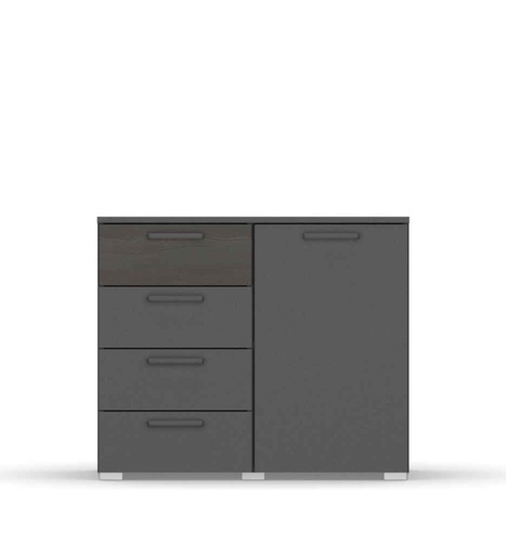 [030077] COMMODE 1PT/4T-AG315.61F7-GRIS METAL/BLACK OAK-MIRO