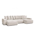 #CANAPÉ D ANGLE PANORAMIQUE CONVERTIBLE+COFFRE-ULTRA MOELLEUX- TISSU VELOURS CÔTELÉ -BEIGE -VOLTAIRE