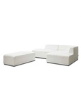 #CANAPE  D'ANGLE  DROIT FIXE+POUF-TISSU BOUCLETTE BLANC-MEGEVE