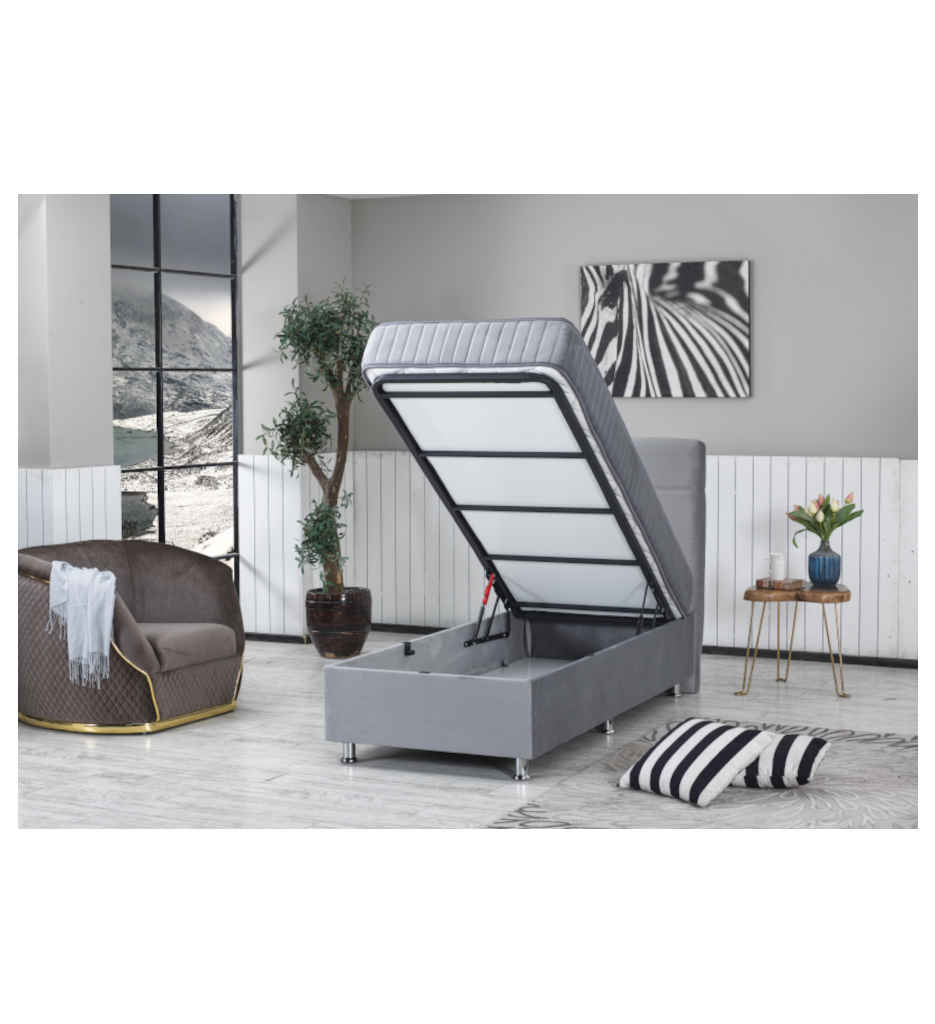 BOX AVEC COFFRE + MATELAS 90*200/28CM-ORTHO SET-PUMA-26-GREY VELVET