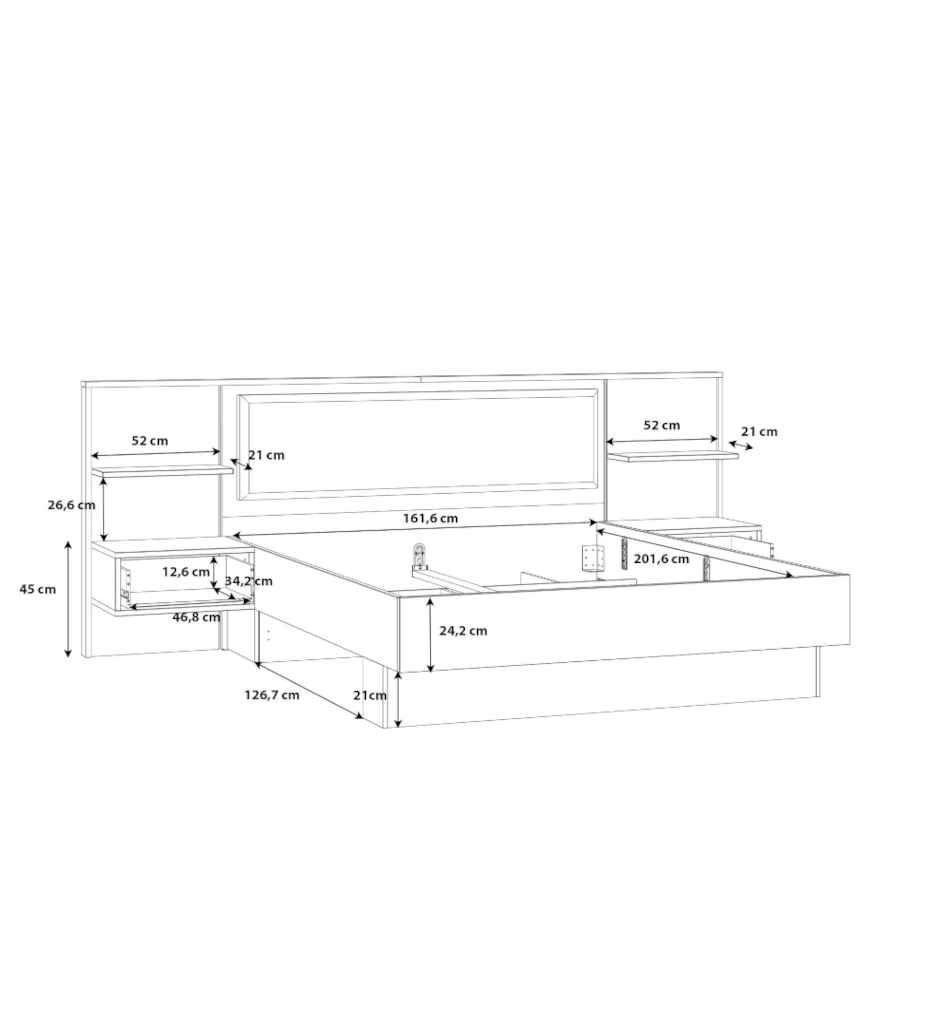 LIT 160*200 + 2 CHEVETS - ECLAIRAGE INCLUS-JBML2161B-JABIM