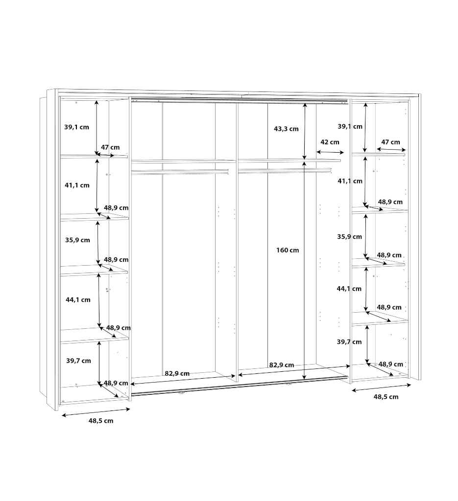 ARMOIRE 2 COULISSANTES + 2 BATTANTES L279CM-JBMS12411B-M15-JABIM