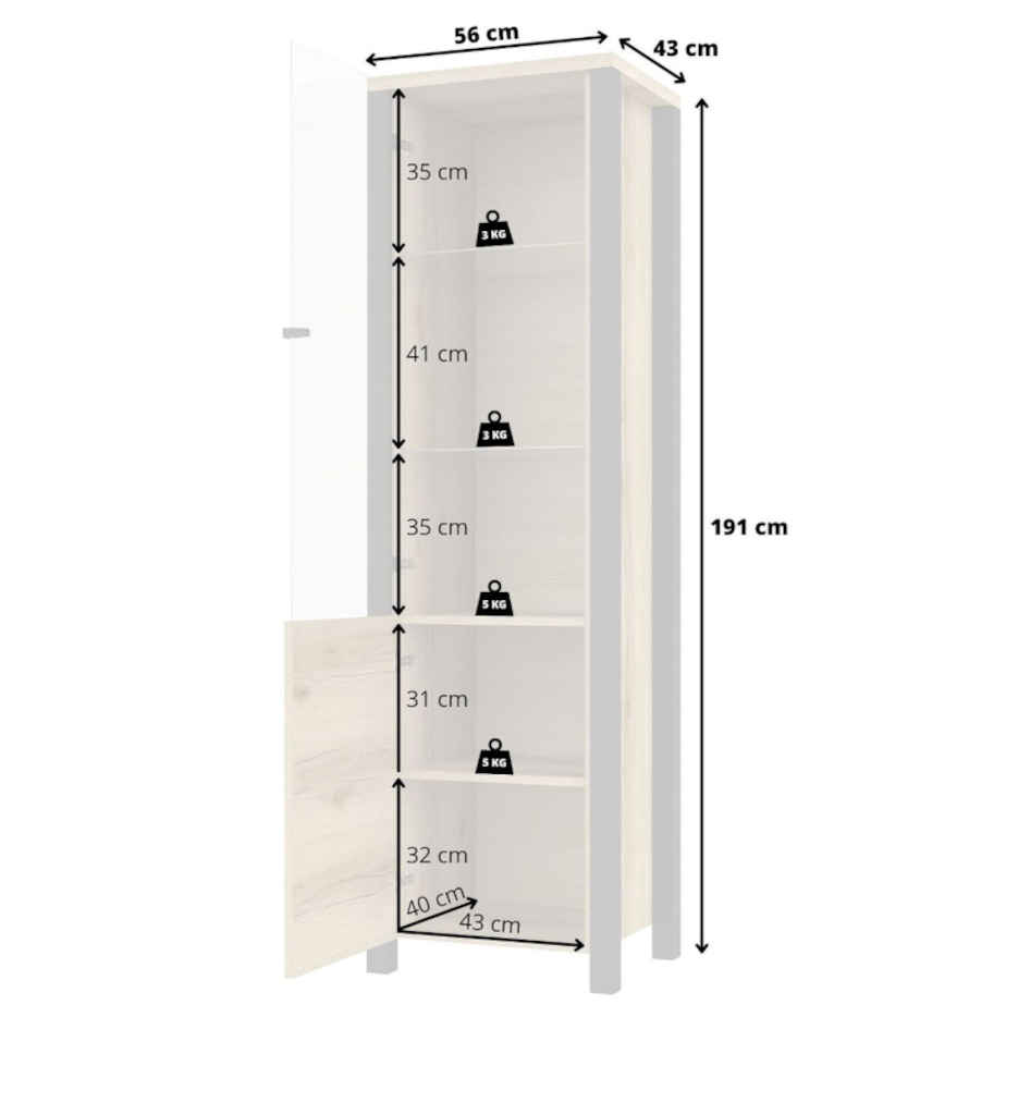 VITRINE 2PT-L + ÉCLAIRAGE 25PCBI15 -56CM-24ABJC05-OLIN