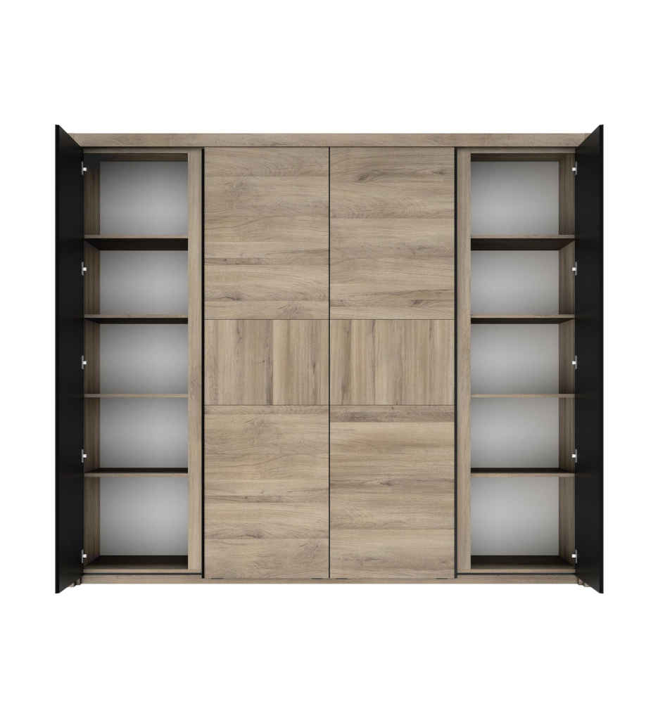 ARMOIRE 2 PORTES COULISSANTES + 2 BATTANTES L. 250-1H2X200-MAXIM-CHENE KRONBERG C30047