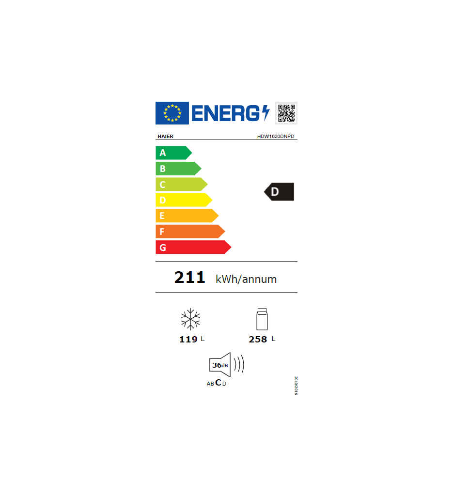 REF. COMBI 377L NO FROST D °HAIER HDW1620DNPD