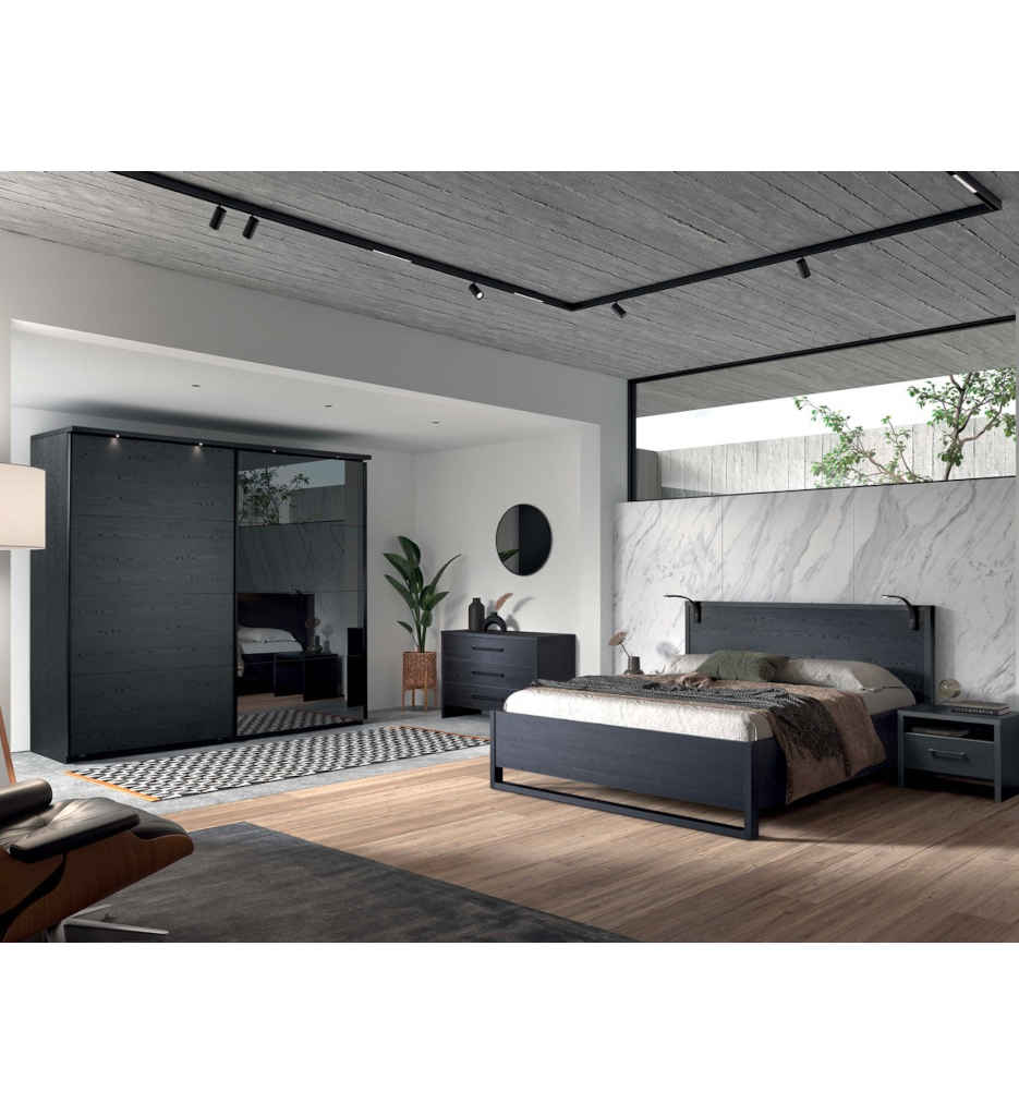 ARMOIRE AV 1 MIROIR-L 217 CM-NOX NOIR-ROSIE