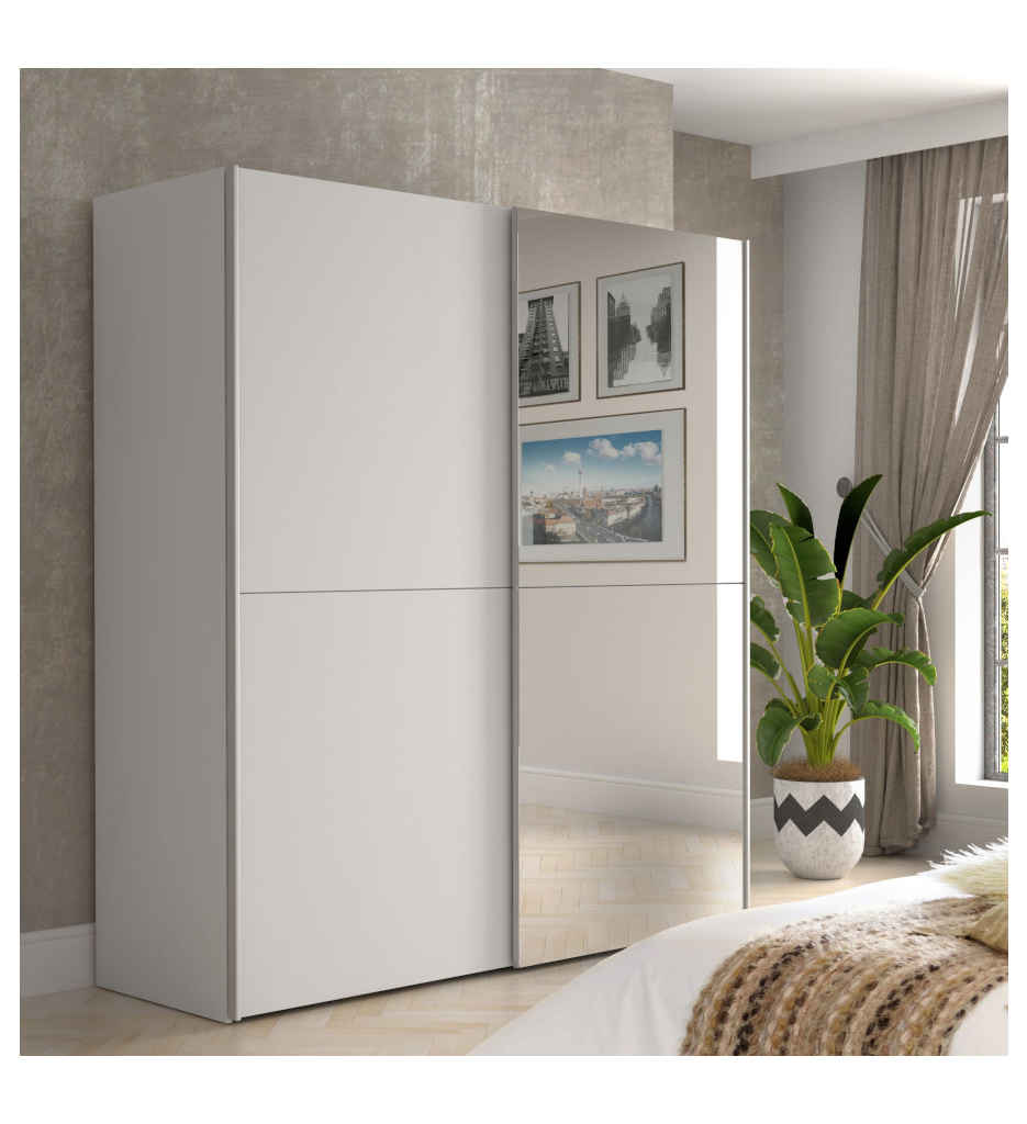 ARMOIRE 2PT(1MIROIR)-170 CM-BLANC -KAIS82241-DECOR 120-KAIKAIS