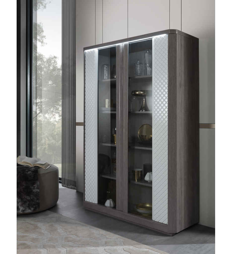 VITRINE 2 PORTES 120 CM-CHENE GRIS/BLANC-CARTESIA