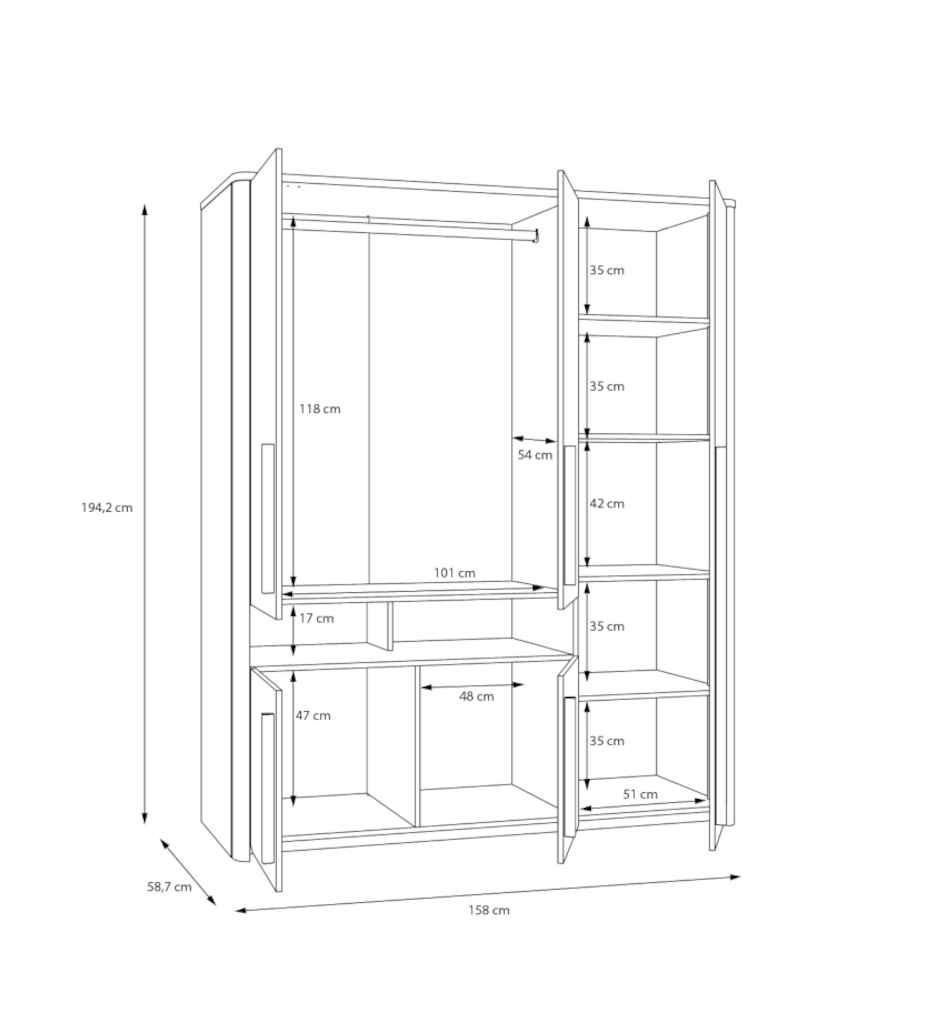 ARMOIRE 5PT/2N-158 CM-GRIS/CHENE CHATAIGNE-SFNS731-SURFINO