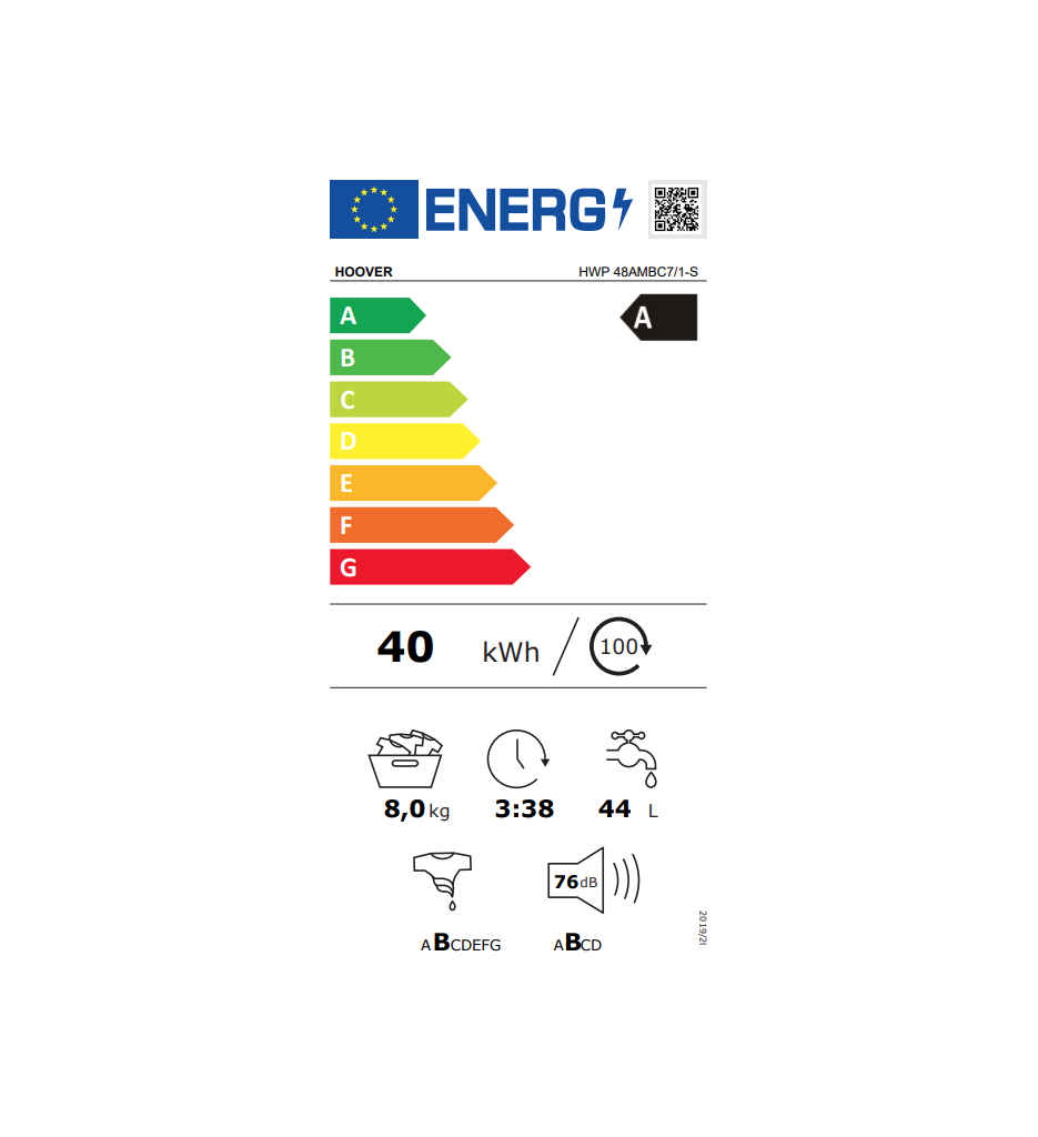 LL 8KG 1400T A -15% °HOOVER HWP48AMBC7/1-S