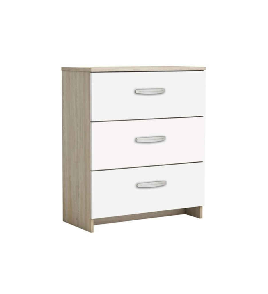 Commode 3 tiroirs NANO coloris blanc/ chêne shannon