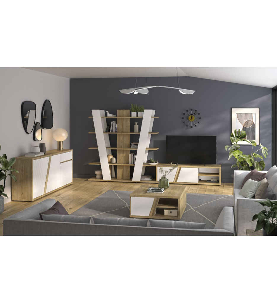 MEUBLE TV -AVEC 2 PORTES 162 CM COLORIS CHENE SILVA REF J2Y-332-EPURA