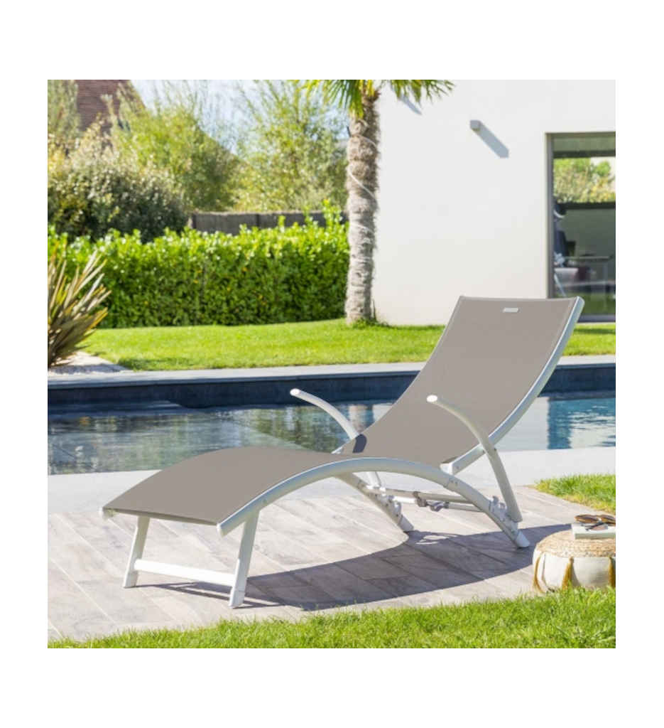 Transat pliable Samba aluminium noisette blanc 186709G