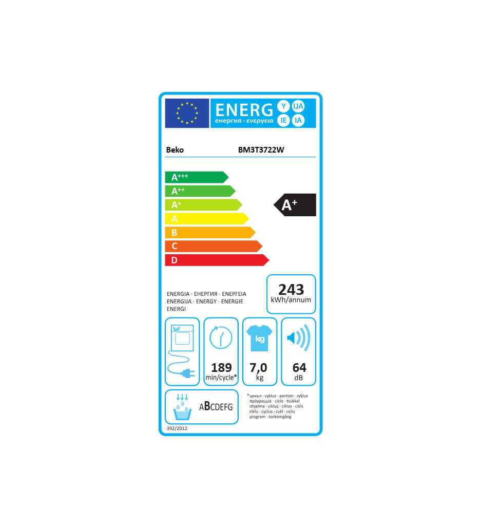 SL PAC 7KG A+ °BEKO BM3T3722W