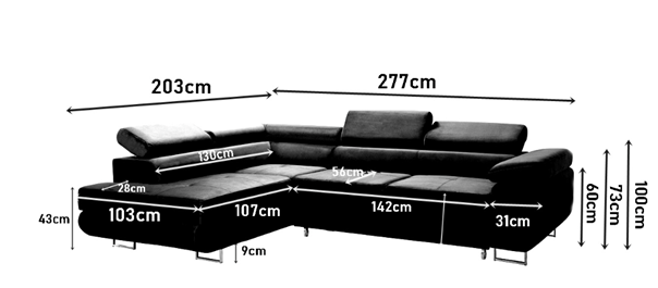 ANGLE DROIT CONVERTIBLE+COFFRE-TISSU TORONTO 14 GRIS-ANTON