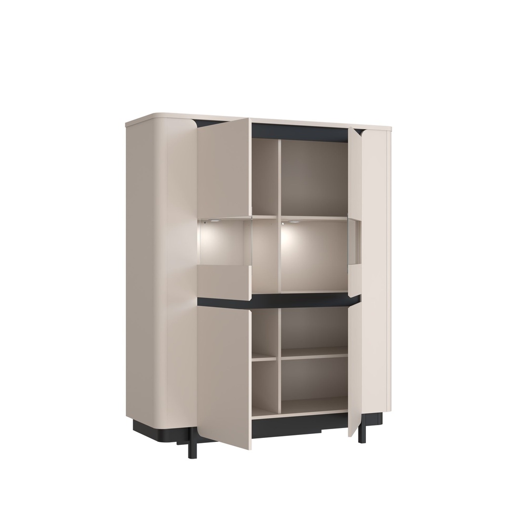 ²VITRINE 2PT-AV ECLAIRAGE LED-130CM-VXLV621B--SABLE/NOIR-VODOL