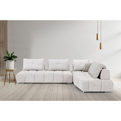 #ANGLE DROIT-DOSSIER AVANCE/RECUL-RHF-TISSU SOLO 111 CREAM WHITE/3 COUSSINS 170 COFFEE- SF-376-WHITE