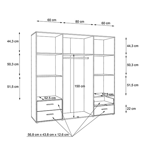 ARMOIRE 4PT/4T-209CM-SONOMA/WHITE-Q36-MOKR866-MOKKARO
