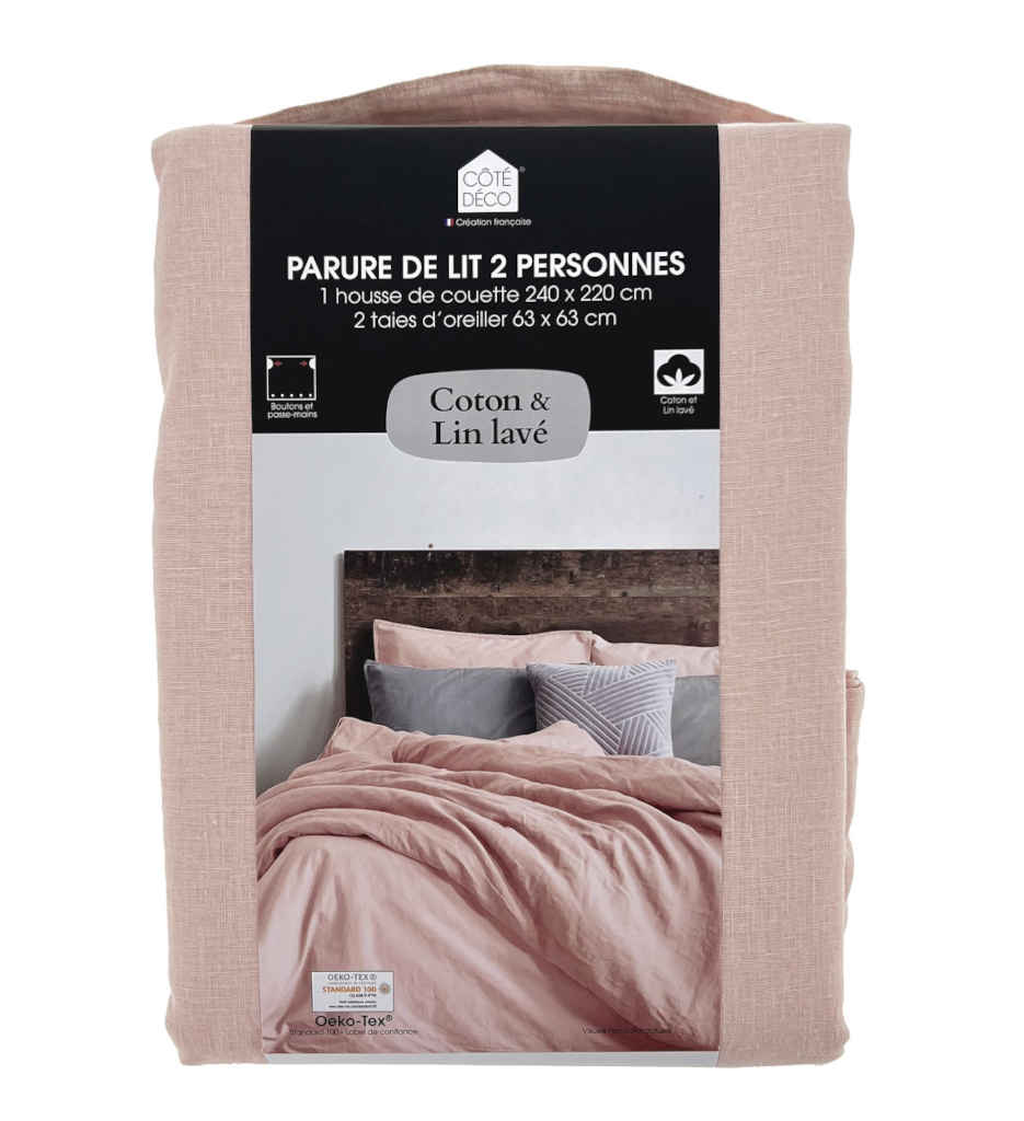 PARURE 260 X 240 COTON-LIN LAVE BOIS DE ROSE