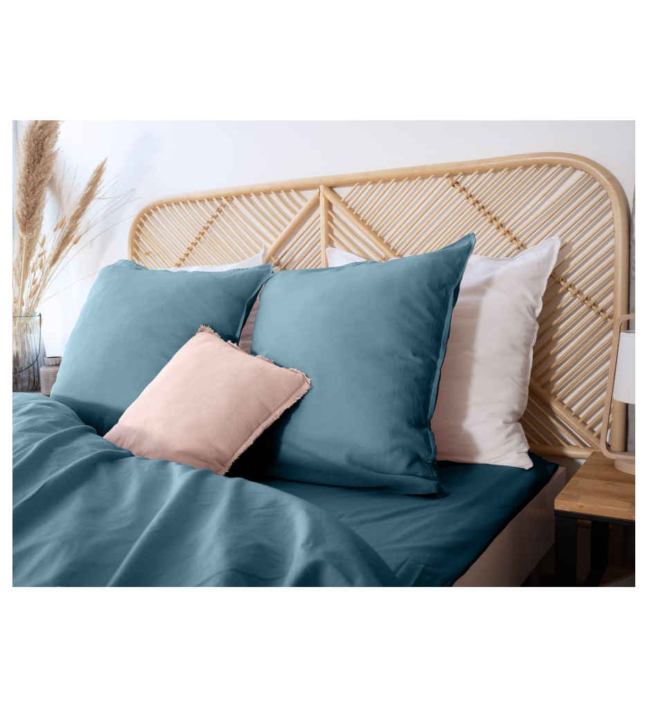 PARURE 240 X 220 COTON-LIN LAVE BLEU MIRAGE