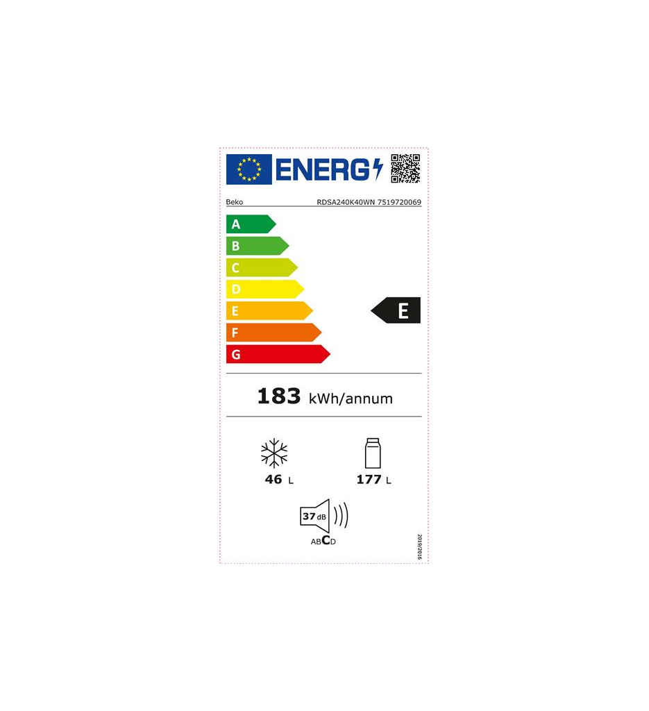 REF. 2 PORTE STATIQUE 223L E °°BEKO RDSA240K40WN