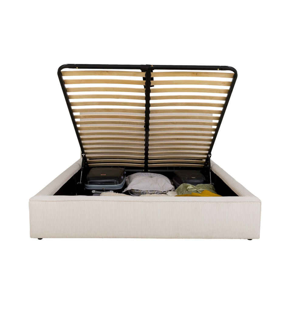 LIT COFFRE 160*200CM-TISSU LINCOLN PERLE-LEONIE