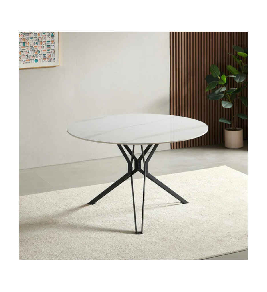 TABLE RONDE PLATEAU 100% CERAMIQUE-120*120 CM-BLANC -PORTO-18601BL