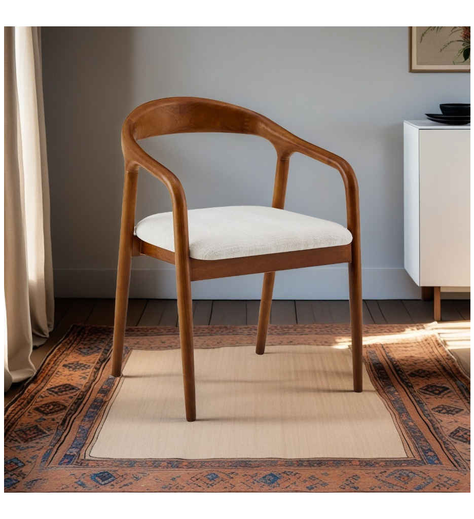 CHAISE AVEC ACCOUDOIR-BOIS DARK -TISSU BEIGE-NORA