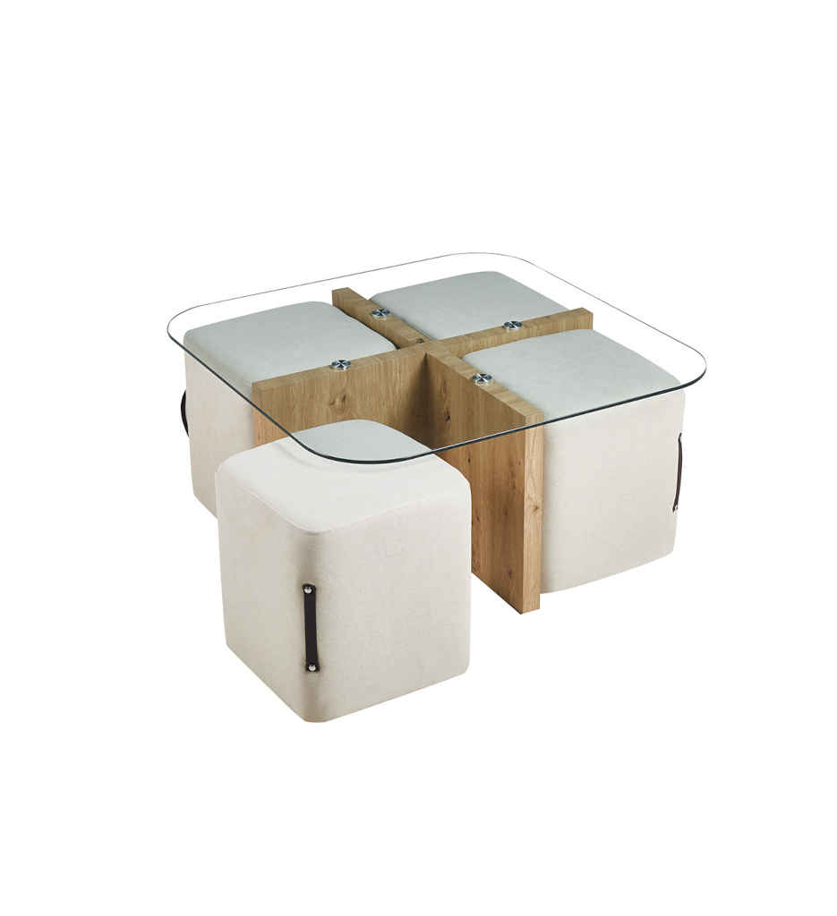 Table basse 'Shana' avec 4 poufs tissu 5101-1