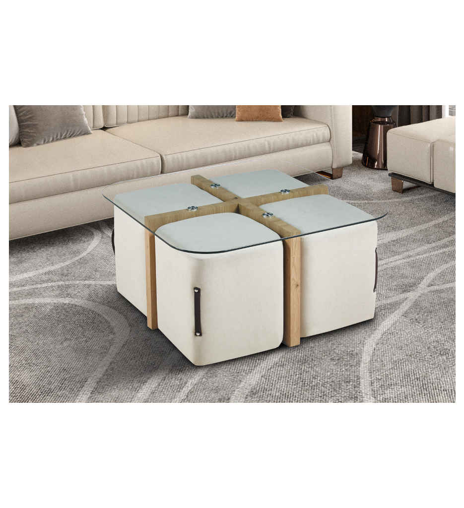 Table basse 'Shana' avec 4 poufs tissu 5101-1