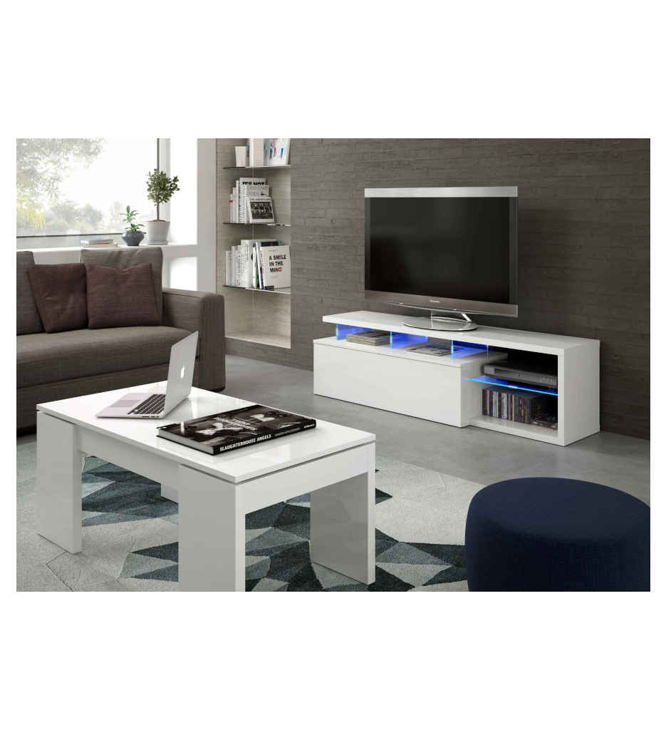 #Meuble TV BLUE TECH  026630BO BLANC BRILLANT