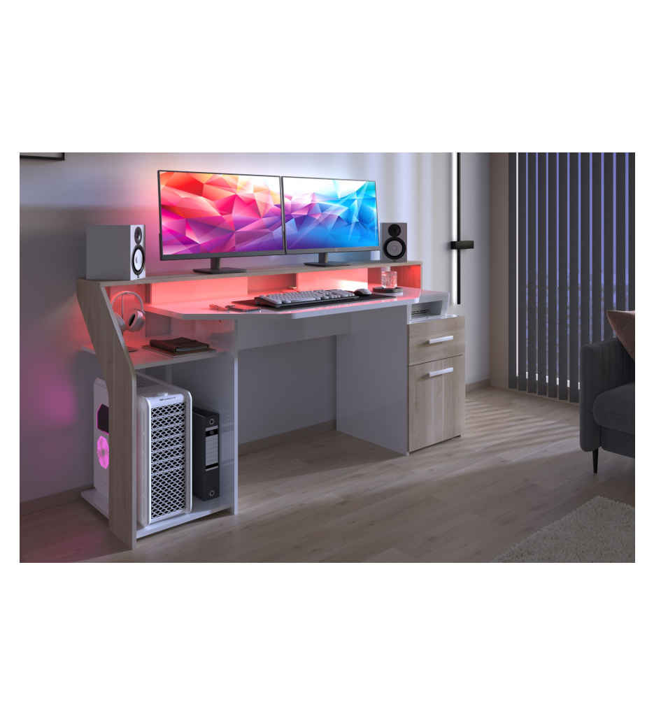 #* Bureau gamer SILVER 6890STAT JAPAN OAK / SHINY WHITE
