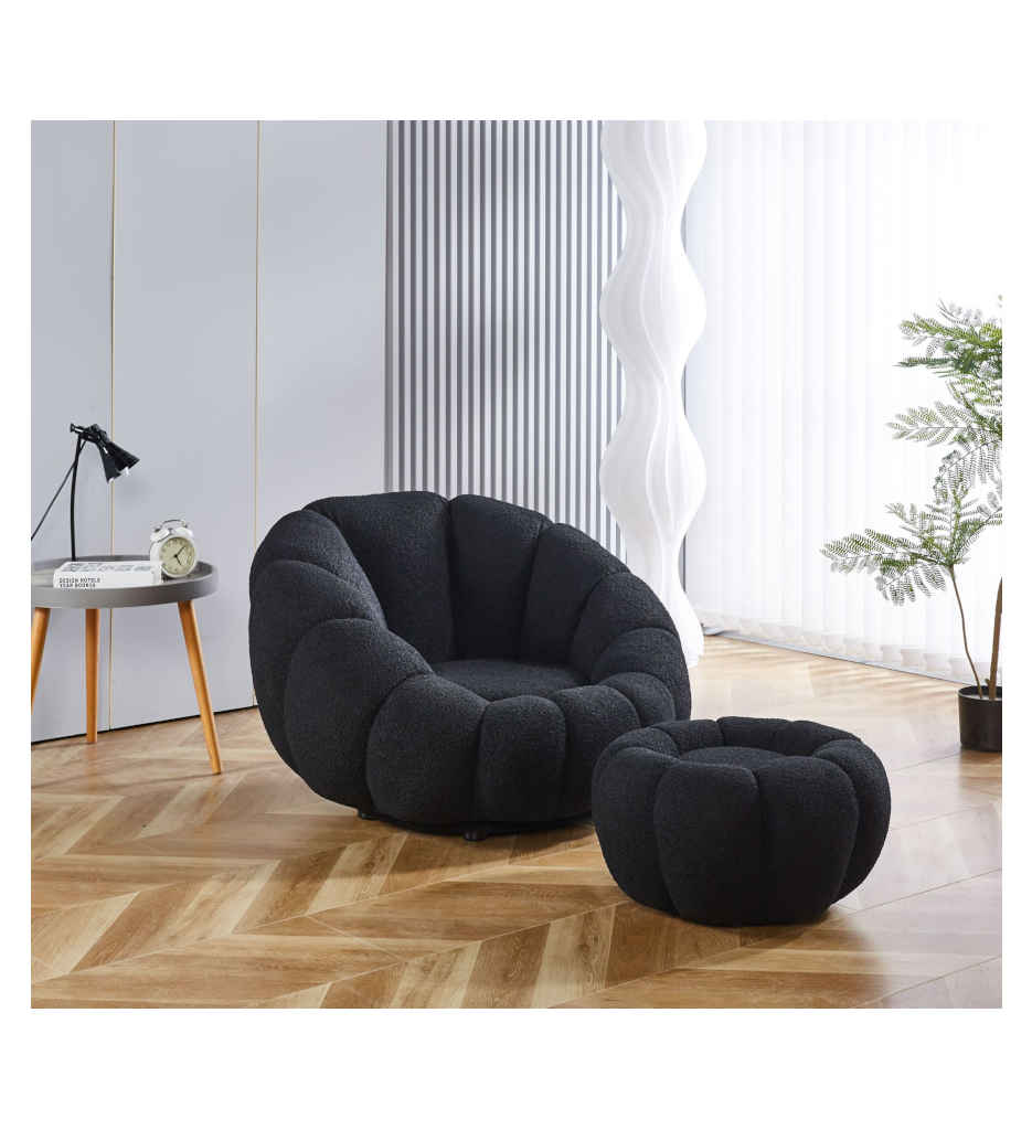 ²FAUTEUIL+POUF-BLACK TEDDY-PUMPKIN CHAIR