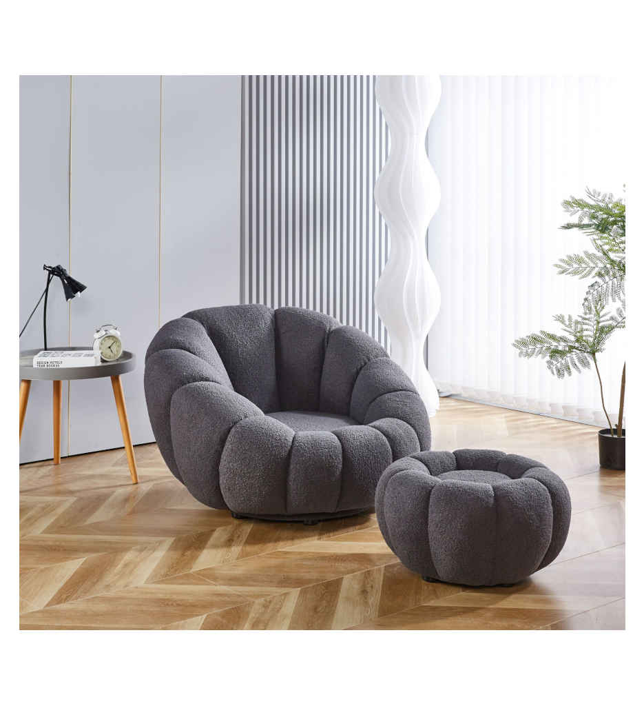 ²FAUTEUIL+POUF-GREY TEDDY-PUMPKIN CHAIR