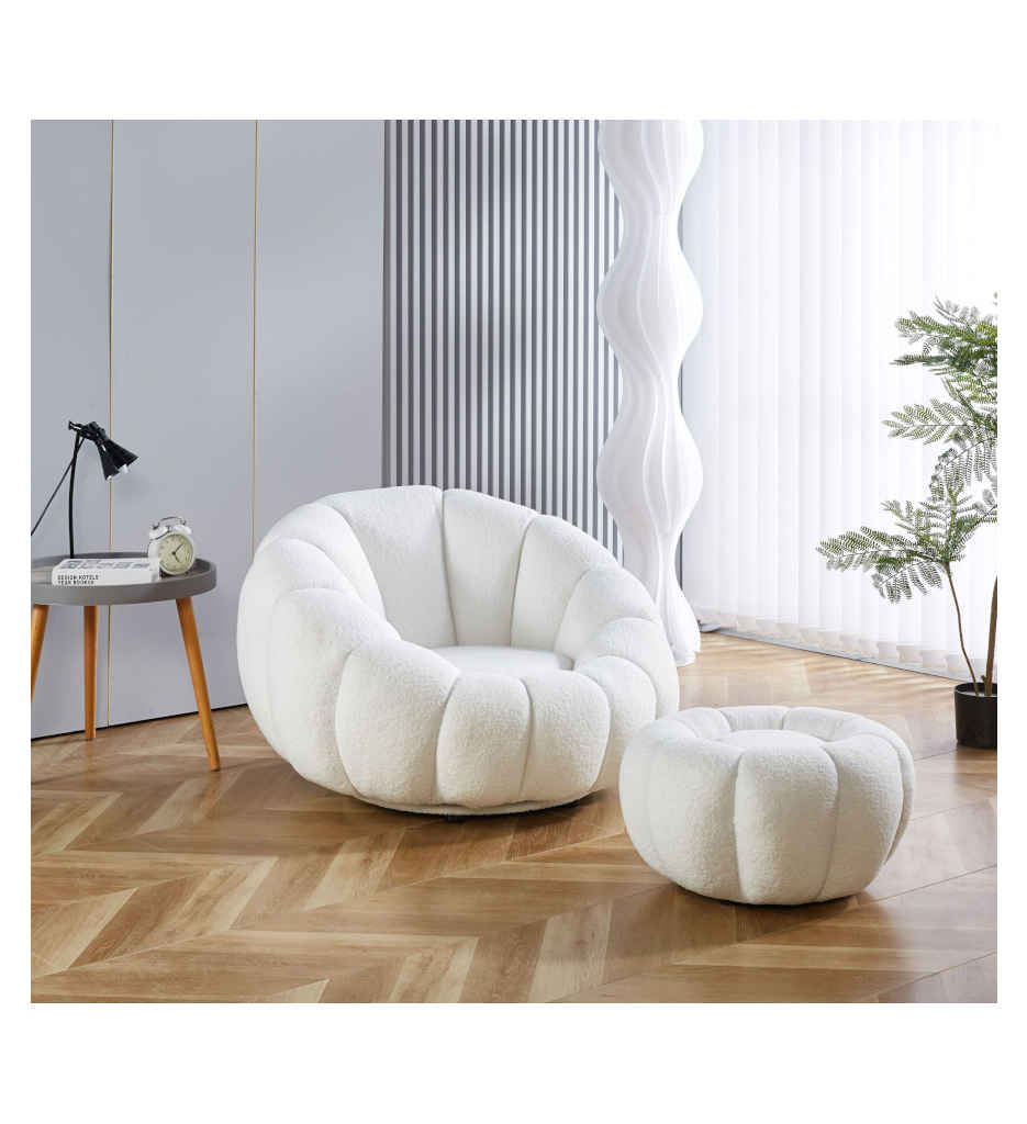 ²FAUTEUIL+POUF-WHITE TEDDY-PUMPKIN CHAIR