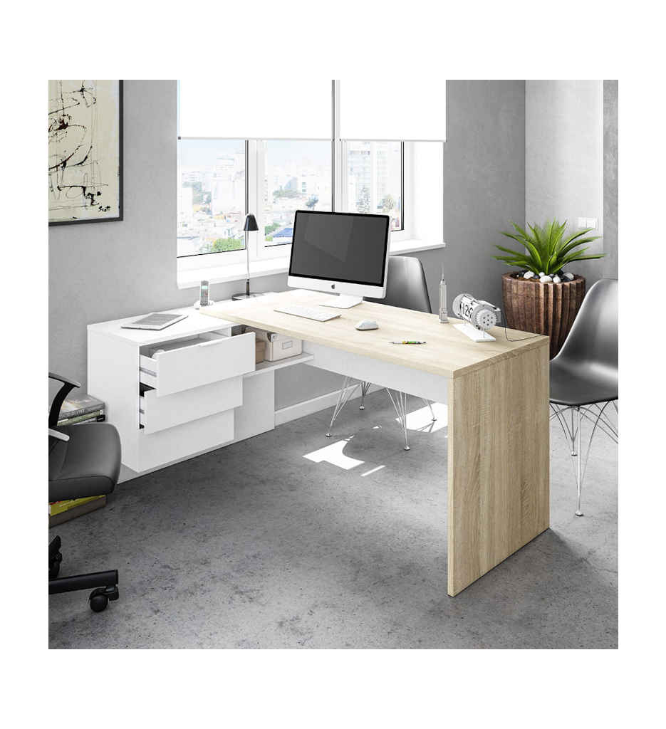 Bureau / Console Réversible OFFICE  0F4655A CHÊNE CANADIAN/ BLANC ARTIC