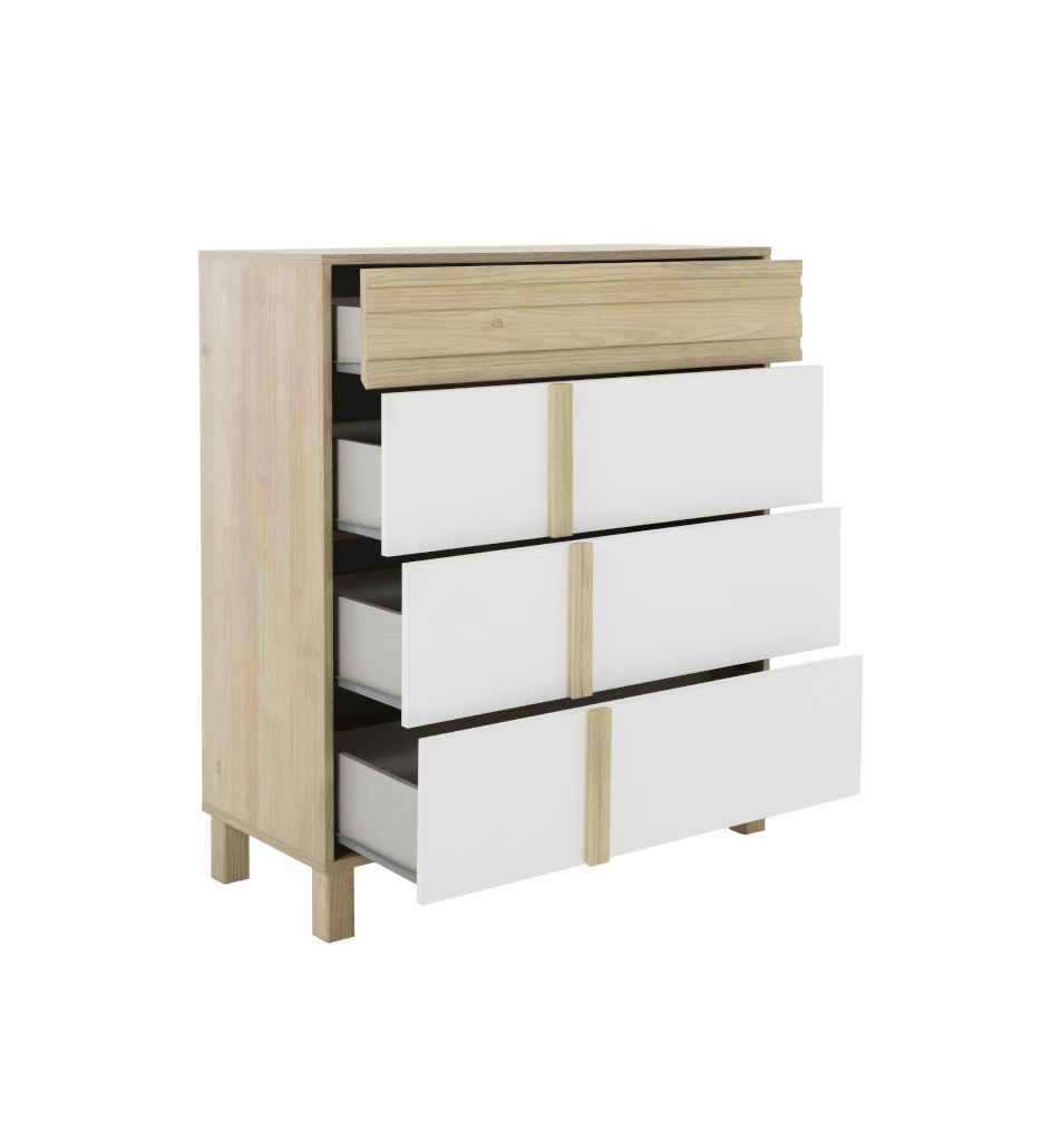 COMMODE 4 TIROIRS-CHATAIGNER NATUREL/BLANC-1H6N160-ARIA
